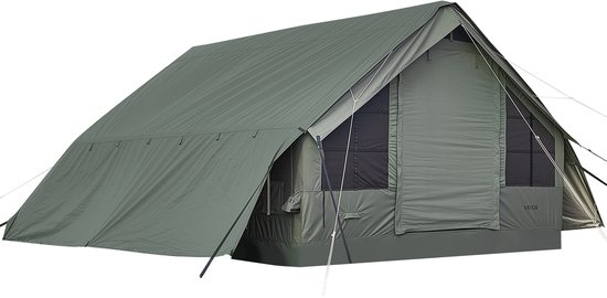 VEVOR Opblaasbare Glampingtent, Luchttent voor 5-8 Personen met Pomp, Groen, voor Buitenactiviteiten, Waterafstotend Polykatoen met Dakraam, Opening voor Kachelpijp, Gaasraam en Draagtas