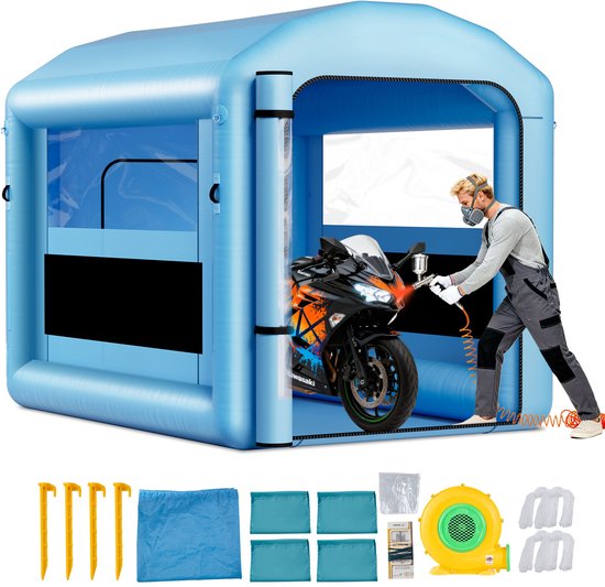 VEVOR Opblaasbare Spuitcabine 3 X 2,5 X 2,5 M, Spuitcabine Tent met 550 W Blower & Luchtfiltersysteem, Rond Dak, 210D Oxford Stof, Spuitverven voor Metalen Auto-Onderdelen van Merkloos