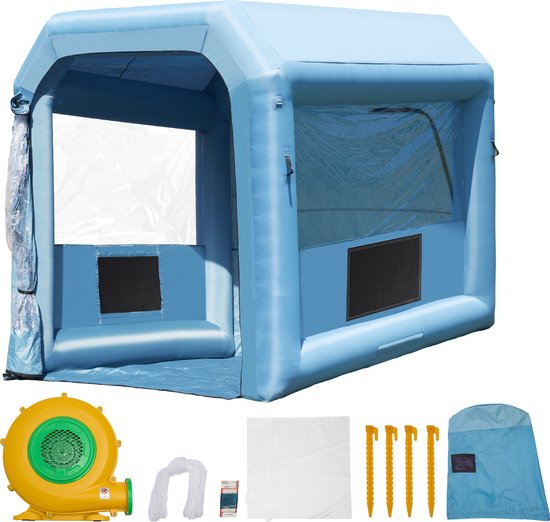 VEVOR Opblaasbare Spuitcabine, 3,9 x 2,4 x 2,4 M Opblaasbare Spuitcabine, met 550 W Ventilator- en Luchtfiltersysteem, Draagbare Autolakcabine voor Het Schilderen van Motorfietsen, Fietsen, Klein Meubilair van Vevor