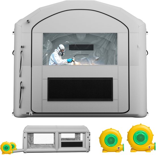VEVOR Opblaasbare Spuitcabine 6x3x2,5 m Spuitcabine Verftent Grijs, met 550W & 750W Ventilator, Actieve Koolstoffiltratie, PVC Raam voor ATV, Motorfiets & Middelgroot Meubilair, Draagbaar