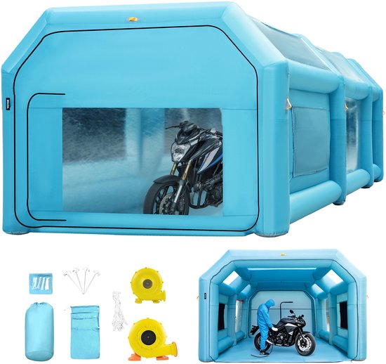 VEVOR Opblaasbare Spuitcabine 6x3x2,5M Werktent Blauw Lakcabine van 210d Oxford-Stof en Pvc met Inflatieventilator en Ventilatieventilator voor Het Schilderen van Auto'S, Kamperen In De Buitenlucht van Merkloos