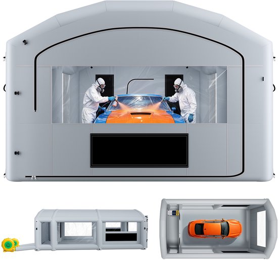 VEVOR Opblaasbare Spuitcabine 8x4,5x3 m Spuitcabine Autospuittent Grijs, met 750W & 950W Blowers, Actieve Koolstoffiltratie, Kleedruimte, PVC Ramen voor Middelgrote Pick-ups, Groot Meubilair, Draagbaar