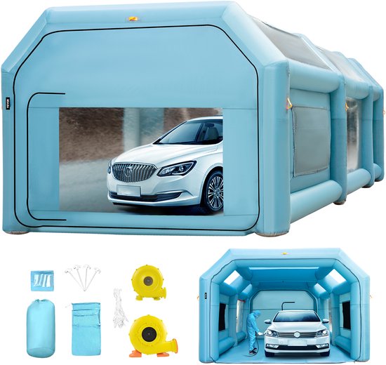VEVOR Opblaasbare Spuitcabine Blauw Werktent 8x4x3M Lakcabine van 210d Oxford-Stof en Pvc met Inflatieventilator en Ventilatieventilator voor Het Schilderen van Auto'S, Kamperen In De Buitenlucht, Enz van Vevor