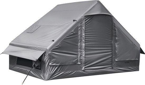 VEVOR Opblaasbare tent Campingtent Luchttent 2-4 Personen met Pomp Grijs, voor Buitenactiviteiten Waterafstotend 420D Oxford Stof Dakraam Kachelpijp Opening Gaasraam & Draagtas