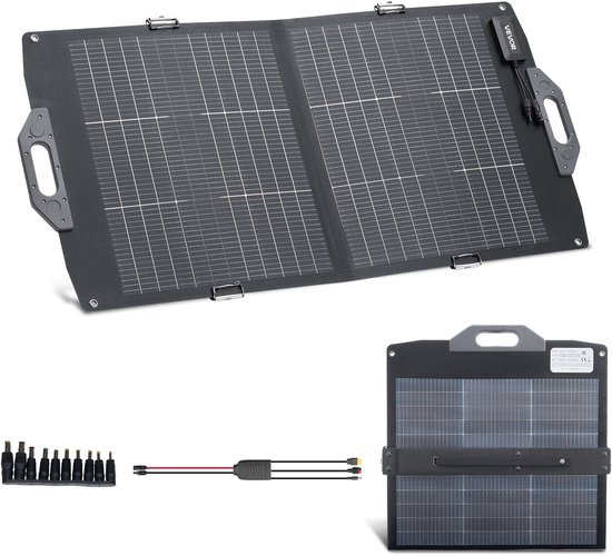 VEVOR Opvouwbaar Zonnepaneel 100w, 16bb N-Type Bifaciale Monokristallijne Zonnemodule met Lader, 24% Rendement, met Mc4-Uitgang, Usb-A (Qc3.0), Type-C en Dc-Poorten voor Powerstations