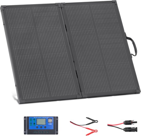 VEVOR Opvouwbaar Zonnepaneel 100w, 16bb N-Type Draagbare Monokristallijne Zonnemodule met Frame, 24% Rendement, Ip67, Oplader met 30a Pwm-Controller en Mc4-Uitgang voor Kamperen en Wandelen