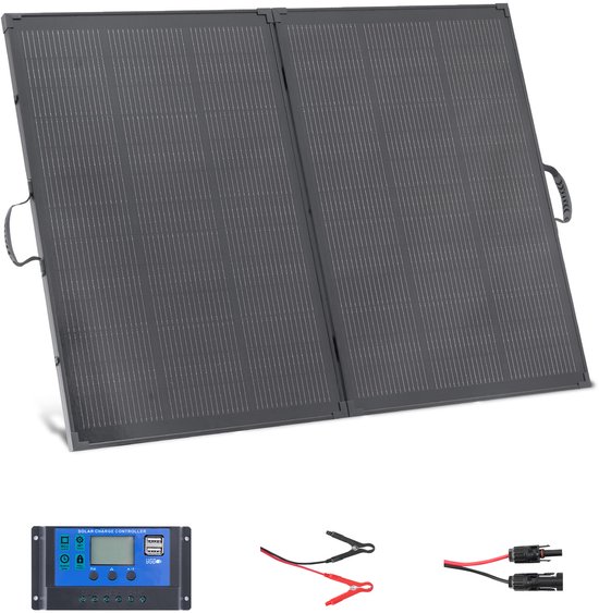 VEVOR Opvouwbaar Zonnepaneel 200w, Draagbare Monokristallijne Zonnemodule met 30a Pwm-Regelaar, Mc4-Uitgang en Frame, 23% Hoog Rendement, Ip67 Waterdicht voor Kamperen, Wandelen en Camperreizen.