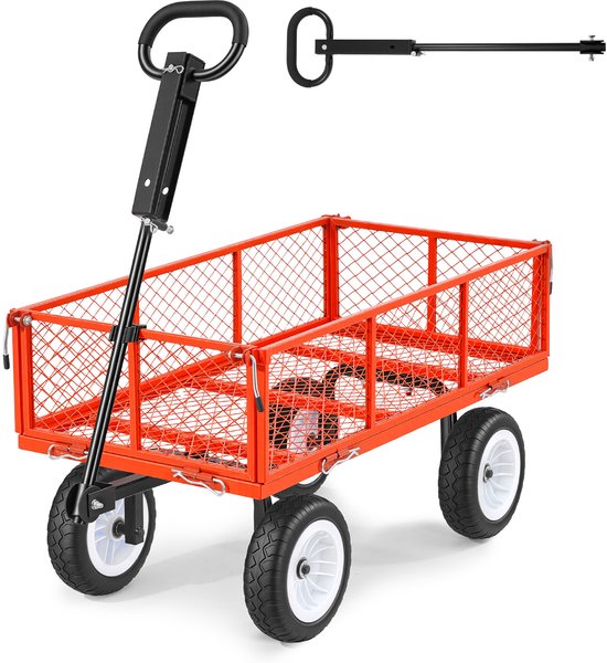 VEVOR Opvouwbare Wagen, 408,2 Kg Laadvermogen, Tuinwagen met PU-Banden, Handkar met Verstelbare Handgreep, Afneembare Zijpanelen, Transportwagen voor Bevestiging Aan ATV Of Tractor, Rood van Merkloos