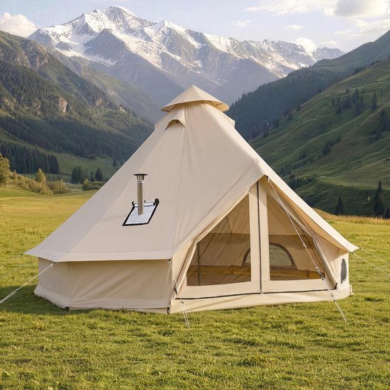 VEVOR Oxford Bell Tent, 3m Yurt, 4 Seizoenen, met Schoorsteenopening, Slaapruimte voor Maximaal 3 Personen, met Uitneembare Vloer (Ritssluiting), Ideaal voor Gezinskamperen en Buitenactiviteiten, Beige