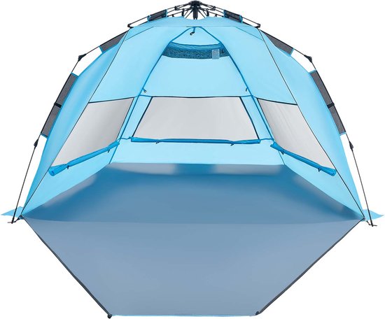 VEVOR Pop-Up Strandtent/Zonnescherm voor 4 personen, UPF 50+ bescherming, Draagbare strandtent met draagtas en grondankers, Lichtgewicht strandparasol voor kamperen, vissen, picknicken, zonnetent van Merkloos