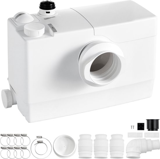 VEVOR Rioolpompstation 800 W 12000 l/u 10 m Opvoerhoogte met 4 Inlaten, Wit. Geschikt voor Kelders, Toiletten, Wastafels, Wasruimtes en Keukens. Rioolpompstation met Vermaler