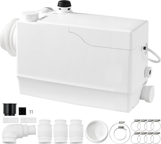 VEVOR Rioolwaterpompstation 800 W 12000 L/U 10 m Opvoerhoogte met 4 Inlaten, Wit. Geschikt voor Kelders, Toiletten, Wastafels, Wasruimtes en Keukens. Zacker-Pomp met Zij-Inlaten