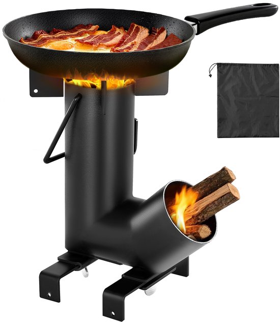 VEVOR Rocket Stove, BBQ Rocket Houtkachel Gemaakt van Koolstofstaal met Draagtas, voor Het Branden van Takken, Stokjes of Houtskool voor Buiten Koken, Kamperen Buiten Kampeerkachel, Kampeergrill van Merkloos