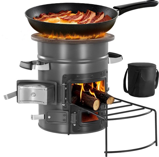 VEVOR Rocket Stove BBQ Rocket Houtkachel met Dubbele Deur Campingkachel Campinggrill