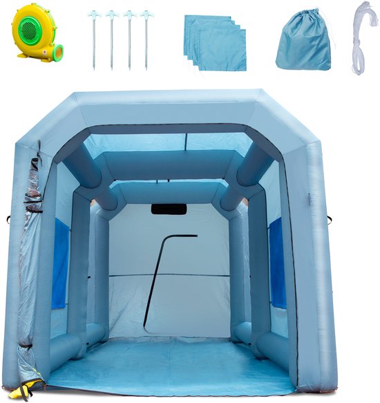 VEVOR Spuitcabine Paint Booth Diy Spray Paint Spray Paint Shelter Tent 950w Blauw 4 x 2.2 x 2.35m 210d Oxford Fabric Spray Paint Tent Draagbare van Merkloos