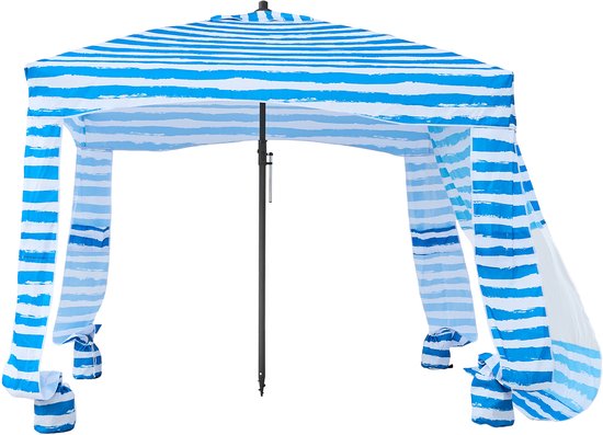 VEVOR Strandcabana 183 X 183 cm, Strandluifel met Zijwanden, Upf 50+ Zonbescherming, Strandpaviljoen met Zandzakken, Draagbare Parasol voor Familie En Vrienden, Blauwe Strepen