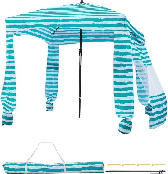 VEVOR Strandcabana 183x183cm, Strandluifel met Zijwanden, UPF 50+ Zonbescherming, Strandpaviljoen met Zandzakken, Groene Strepen