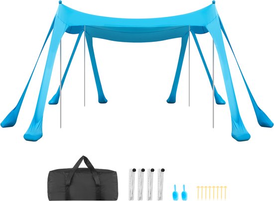 VEVOR Strandtent met Zonbescherming (UPF 50+) 3x3x2m, Strandtent met Zandzakken, Steunpalen, Zandschepjes en Draagtas, Draagbare Zonnescherm voor Gezinsuitjes, Kamperen, Vissen, Blauw