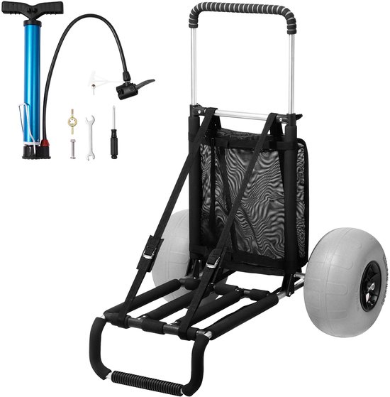 VEVOR Strandwagen, Opvouwbare Zandkar Van Aluminium, 685 Tot 1135 Mm, In Hoogte Verstelbaar,Strandspecifieke Ballonwielen, ,Voor Strandtrips, Vissen, Kamperen En Tuinieren. van Merkloos