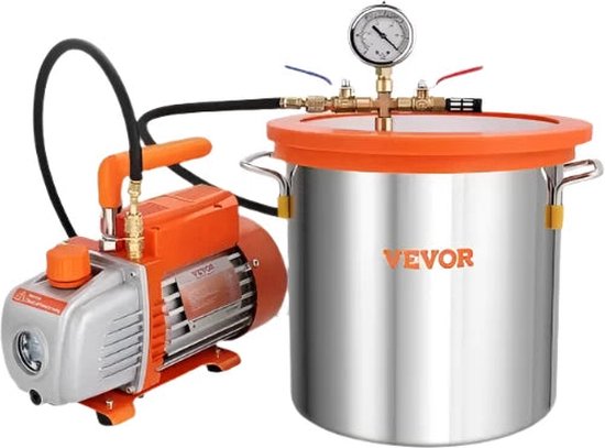 Vevor - Vacuümpomp - Koelmiddel Vacuümpomp - Koelgereedschap - 3,5 CFM Pomp - Eentraps - 3 Gallon Vacuümkamer - Deksel van gehard glas voor stabiliseren - Oranje van Merkloos