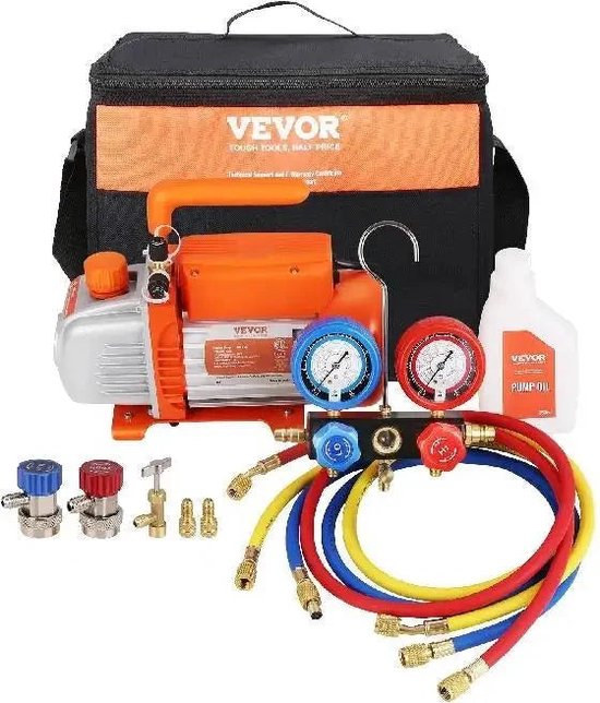 Vevor - Vacuümpomp - Koelmiddel vacuümpomp - Koelgereedschap - HVAC-koeling - Droogpomp - 1/4 HP - 4 CFM 180W - Koelmiddelkit voor R134a R410a - Oranje van Merkloos