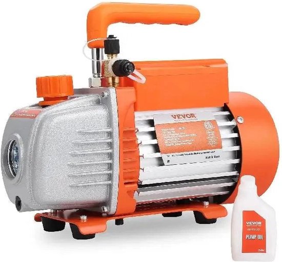 Vevor - Vacuümpomp - Koelmiddel vacuümpomp - Koelgereedschap - HVAC-koeling - Droogpomp - 5CFM - 250W - 2-traps - met meter - Oranje van Vevor