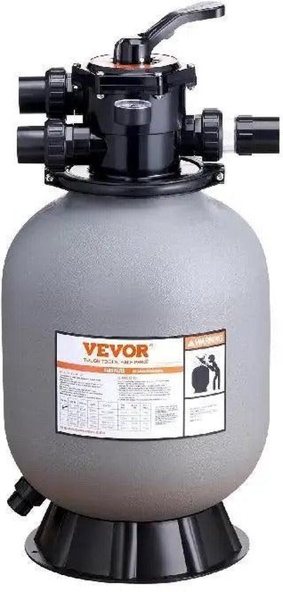 Vevor - Zandfilter - Zandfilterpomp - met 7-weg multipoortklep - Hoge GPM-stroomsnelheid - Hoge druk - 22 inch - 55 GPM - HDPE-materiaal - Grijs van Vevor