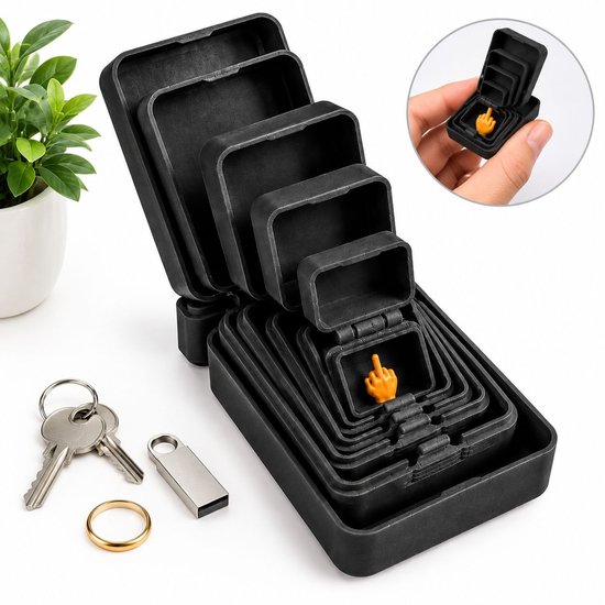 VHV - 6-laags nestelbare cadeaudozen - Middelvinger in een doos - Cadeaugrap met een doos in een doos - Fop artikelen - Grappige cadeaus - Geneste irriterende cadeaudoos voor verjaardag, kerst & grappige cadeaus van Vhv