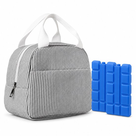 VHV - Koeltas - Geïsoleerde Lunchtas - lunchpakket set - Geïsoleerde koeltas - Lichtgewicht - Koelelementen - 23x14x19cm - Voor Werk, School, Picknick en Dagelijks Gebruik - Zwart Gestreept