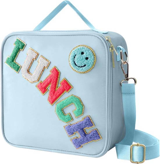 VHV - Lunchbag - Geïsoleerde lunchtas met verstelbare schouderriem - Smiley koeltas voor school en picknick - Blauw