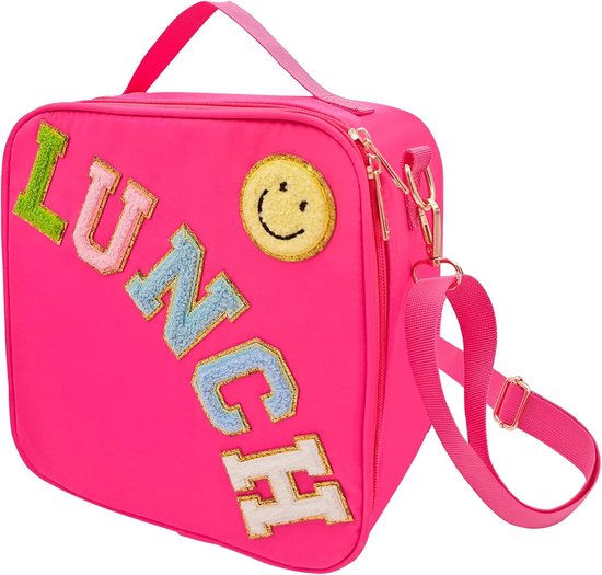VHV - Lunchbag - Geïsoleerde lunchtas met verstelbare schouderriem - Smiley koeltas voor school en picknick - Rood