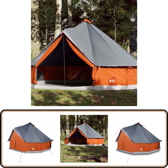 vidaXL 12-persoons Tipitent Grijs & Oranje Kampeeruitrusting - Familiecamping - Tipi Tent - Campingtenten - Outdoorleven van Vidaxl