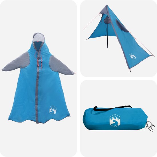 vidaXL - 2-in-1 - Regen - Poncho - met - Kap - Blauw - 262 - x - 126 - x - 130 - cm