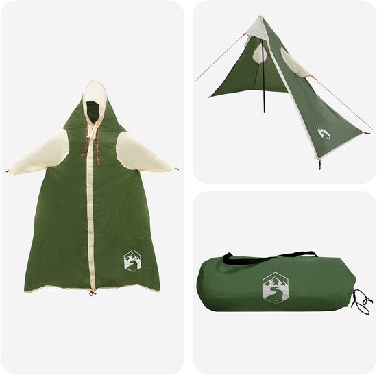 vidaXL - 2-in-1 - Regen - Poncho - met - Kap - Groen - 262 - x - 126 - x - 130 - cm