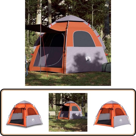 vidaXL 4-persoons Kampeertent Grijs/Oranje Kampeertent - Tent - Bungalowtent - Gezinstent - Outdoor van Vidaxl