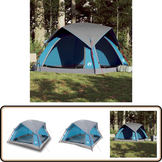 vidaXL 4-persoons waterdichte tent blauw Kampeer Tent - Bungalow Tent - Vier Persoons Tent - Waterdichte Tent - Vouwtent van Vidaxl