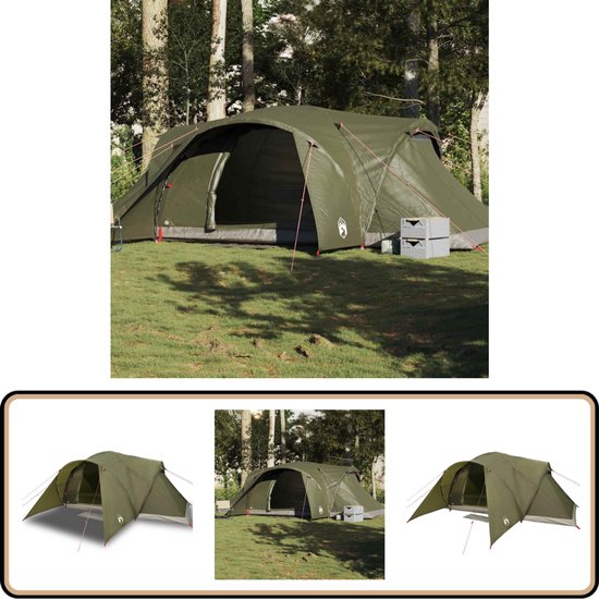 vidaXL 6-persoons waterdichte koepeltent groen Kampeertentoonstelling - Koepeltent - Campingtent - Familietent - Buitenleven van Vidaxl