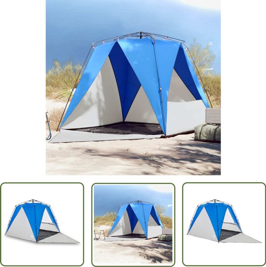 vidaXL Beachtent - Strandtent - Strandtent 4-persoons waterdicht snelontgrendeling azuurblauw - Parasol - Zonnekleed - Outdoor