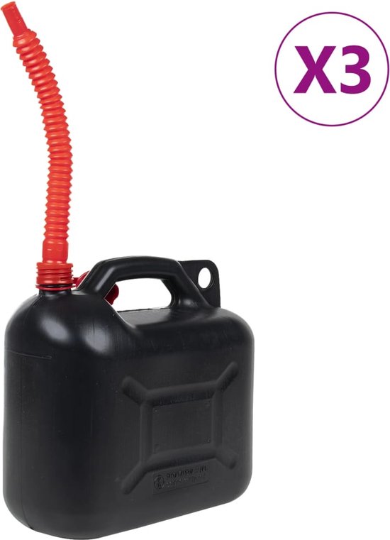 vidaXL - Brandstoftanks - 3 - st - met - flexibele - tuit - zwart - 10 - l - kunststof van VidaXL