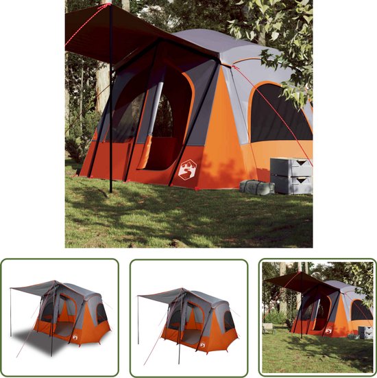 vidaXL Bungalow Tent - Kampeer Tent - Tent 5-persoons waterdicht grijs en oranje - Tent 5 Persoons - Waterdicht Tent - Camping Tent van Merkloos