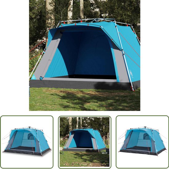 vidaXL Bungalowtent - Kampeertent - Kampeertent 4-persoons snelontgrendeling blauw - Campingtent - Tent - Outdoor van Merkloos