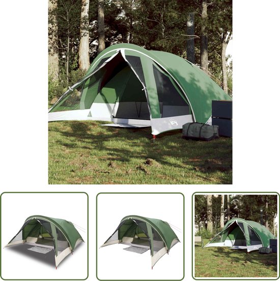 vidaXL Bungalowtent - Kampeertent - Tent 4-persoons waterdicht groen - Tent 4 Persoons - Groene Tent - Waterdicht Tent van VidaXL