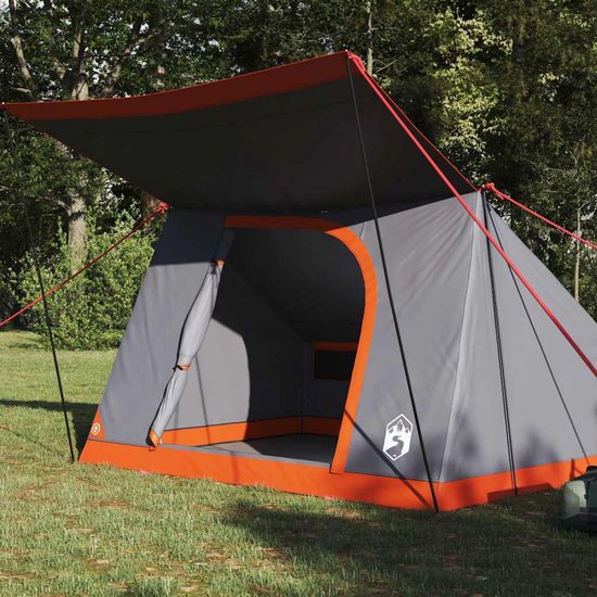 vidaXL - Camping - Tent - met - dak - Grijs - en - Oranje - 282 - x - 225 - x - 154 - cm - taft