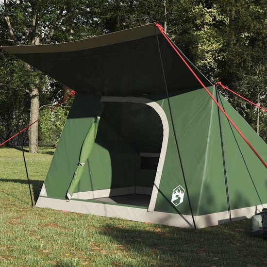 vidaXL - Camping - Tent - met - dak - met - opslag - Groen - 223 - x - 163 - x - 130 - cm - taft van Merkloos