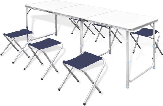 vidaXL - Campingtafel - in - hoogte - verstelbaar - met - 6 - krukken - 180x60 - cm van Merkloos
