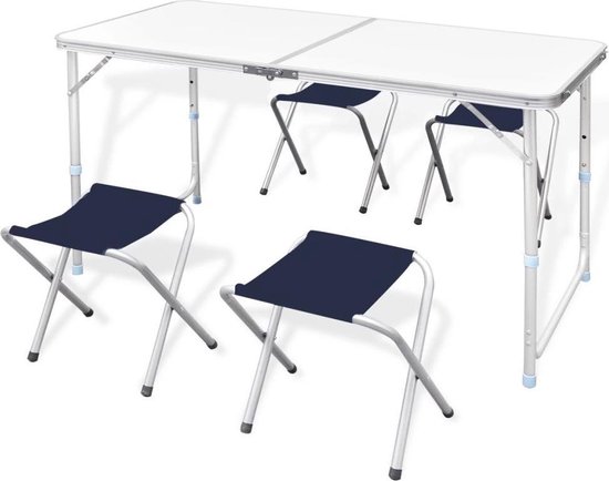 vidaXL - Campingtafel - inklapbaar - en - verstelbaar - aluminium - 120 - x - 60 - cm - 4 - stoelen van Merkloos