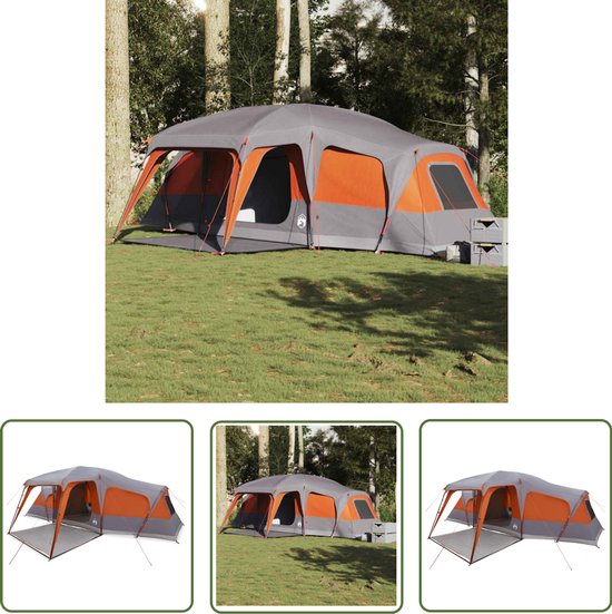 vidaXL Campingtent - Familietent - Familietent met verandakoepel 9persoons waterdicht grijs oranje - Caravan - Vakantiehuis - Outdoor van Merkloos