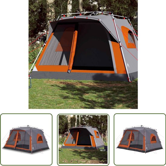 vidaXL Campingtent - Gezinstent - Gezinstent 7-persoons snelontgrendeling grijs en oranje - Familietent - Watersdichte Tent - Windvaste Tent van Merkloos