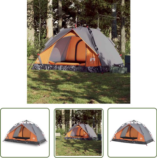 vidaXL Campingtent - Koepeltent - Koepeltent 3-persoons snelontgrendeling grijs en oranje - Familietent - 3 Persoons Tent - Waterdichte Tent van Merkloos