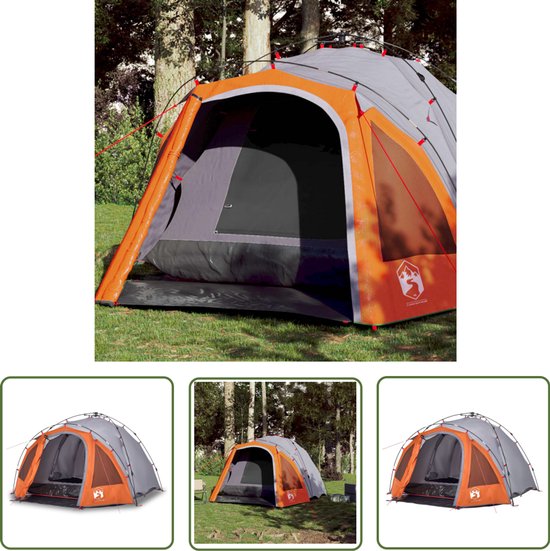 vidaXL Campingtent - Koepeltent - Koepeltent 3-persoons snelontgrendeling grijs en oranje - Tent - Outdoor - Caravanning